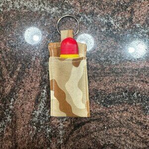 Handmade lip balm holder keychain- tan camo print